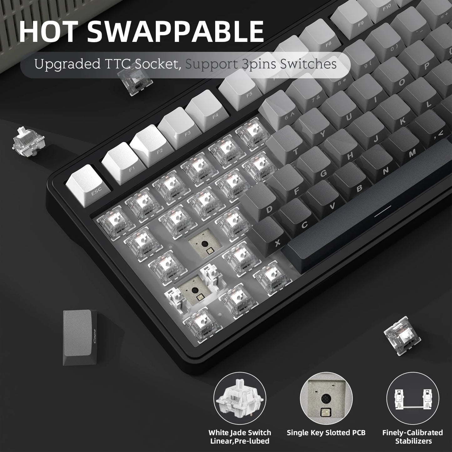 ATTACK SHARK X85 Tri-mode Gasket 75% Mechanical Keyboard with CNC Knob, 5-Layer Padding, Hot Swappable, RGB Backlight, NKRO