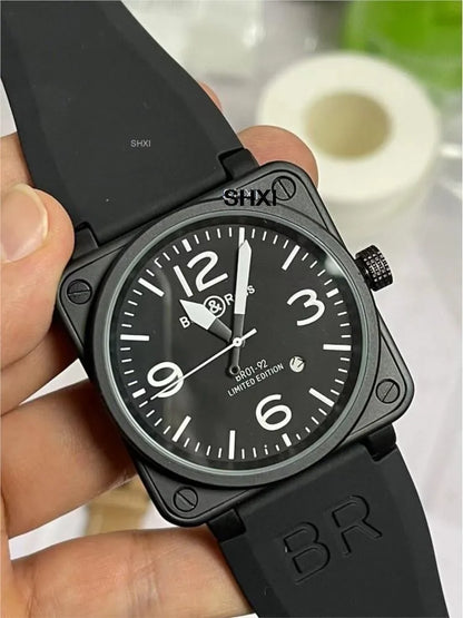 46mm Men Automatic Mechanical Watch Leather Black Ross Rubber 46mm