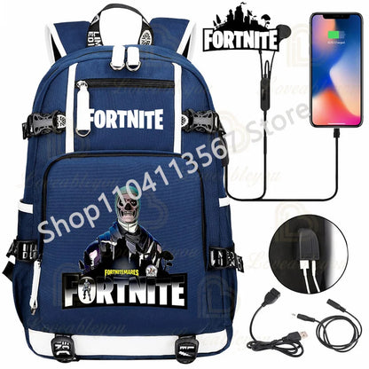 Ultima Knight F-Fortnited Battle Royale Backpack with USB Charging Anime Figures Study Stationery Compartment for Students