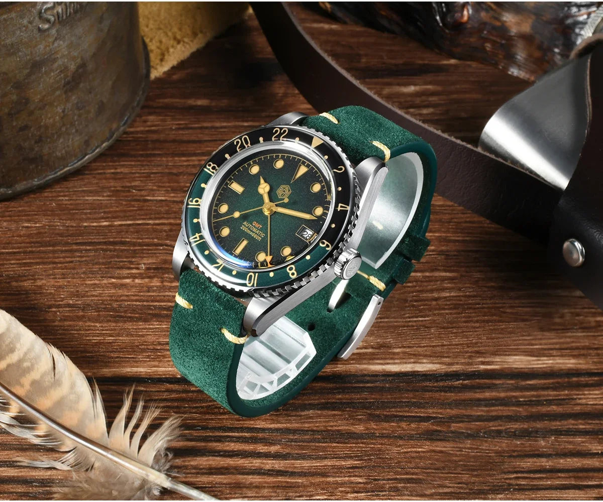 2025 New San Martin SN0134 Men Watch NH34 GMT Sandwich Dial 40mm Bidirectional Sapphire Bezel Luxury Sports Watch 20Bar Watches