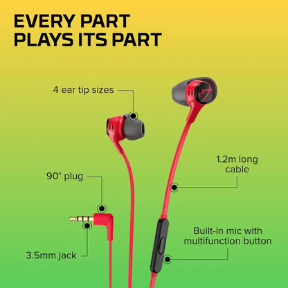 HyperX Cloud Earbuds II Wired Gaming Earphones with Microphone, 3.5mm Gaming Earbuds for PC Mobile Nintendo Switch, High-Fidelity In-Ear Headphones
