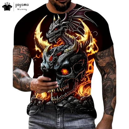 Men's t-shirts Dragon Pattern Short Sleeve Tee Fashion Street O-Neck Top Trend Animal 3D Printing Loose Versatile Men's Clothing