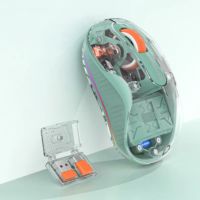 Lenovo Transparent Wireless Mouse Tri-Mode Bluetooth 5.0 & 2.4G Rechargeable RGB Mouse, Ergonomic Silent Wireless Mouse for Laptop, PC & Office