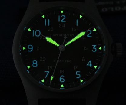 San Martin Pilot Watch 38mm NH35 Retro Military Automatic Mechanical Wristwatch Bead Blasted Case Waterproof 100m SN0137