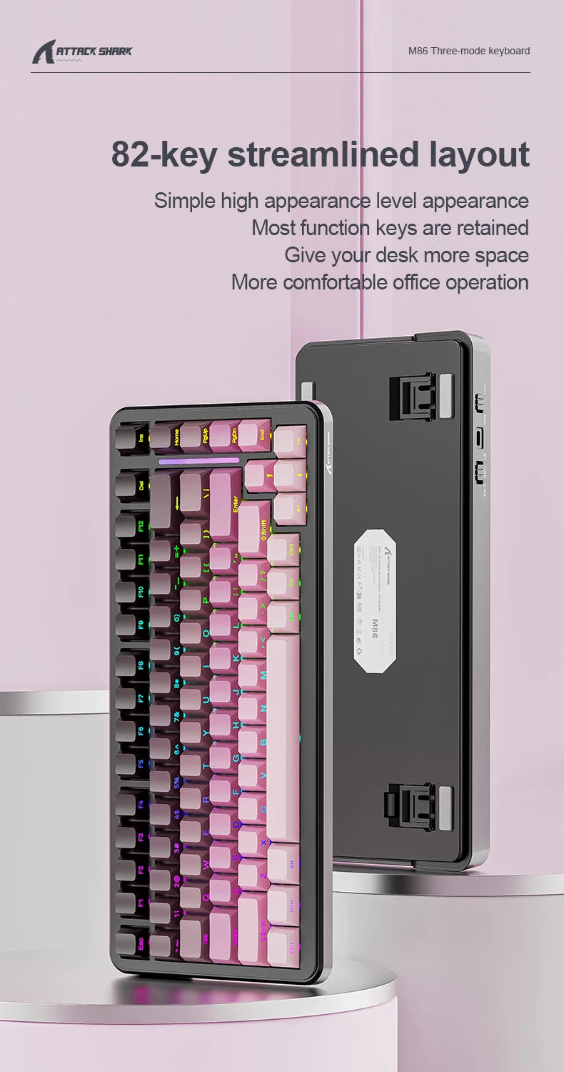 Attack Shark M86 Wireless Mechanical Keyboard 75% Compact RGB Backlit Hot-Swappable Side-Printed PBT Keycaps Tri-Mode 4000mAh