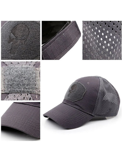 2024 New Summer Camouflage Skull Baseball Mesh Cap Adjustable Airsoft Outdoor Tactical Hiking Casquette Hats For Men Women