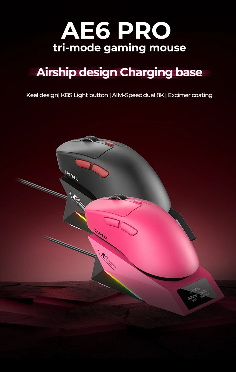 DAREU draadloze gamingmuis 8khz polling rate AIM-750 (3950) 30000 DPI tri-mode gamermuis 60g met oplaadstation