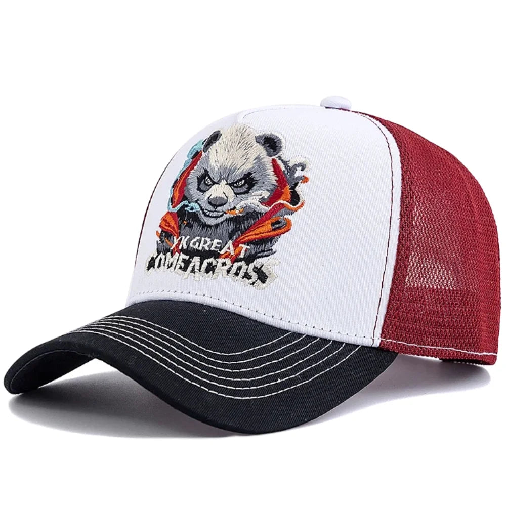 Styl unisex – fajna czapka z daszkiem z haftem pandy, eleganckie czapki typu trucker dla mężczyzn i kobiet, oddychająca czapka letnia do noszenia na co dzień i na świeżym powietrzu