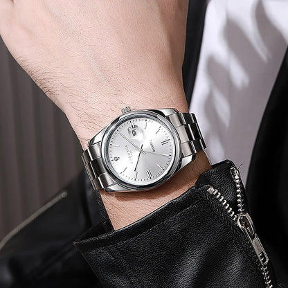 CHRONOS men’s wristwatch – Luxury brand, water-resistant, luminous, with date display, made of stainless steel, quartz movement.