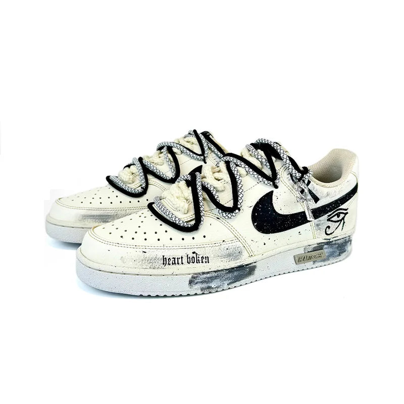 Personalizované tenisky Nike Court Vision 1 Low „Eye of God 2.0“ s efektem opotřebení a rozstříknutým vzorem – pánské tenisky na skateboarding