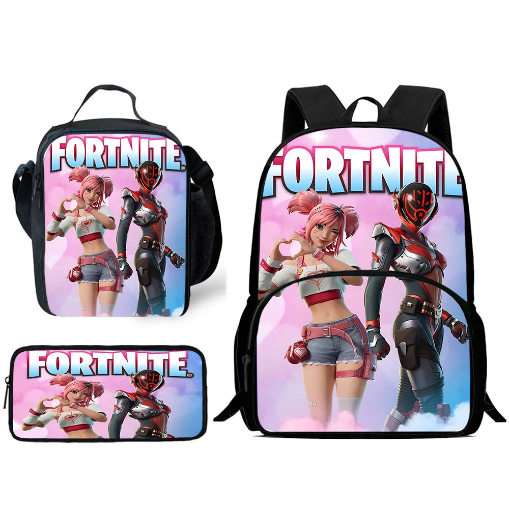 Hot-Game-Kinderrucksäcke mit Lunchbag und Federmäppchen, große Schultaschen für Schüler, Design F – FortniteS, für Jungen und Mädchen, ideales Geschenk