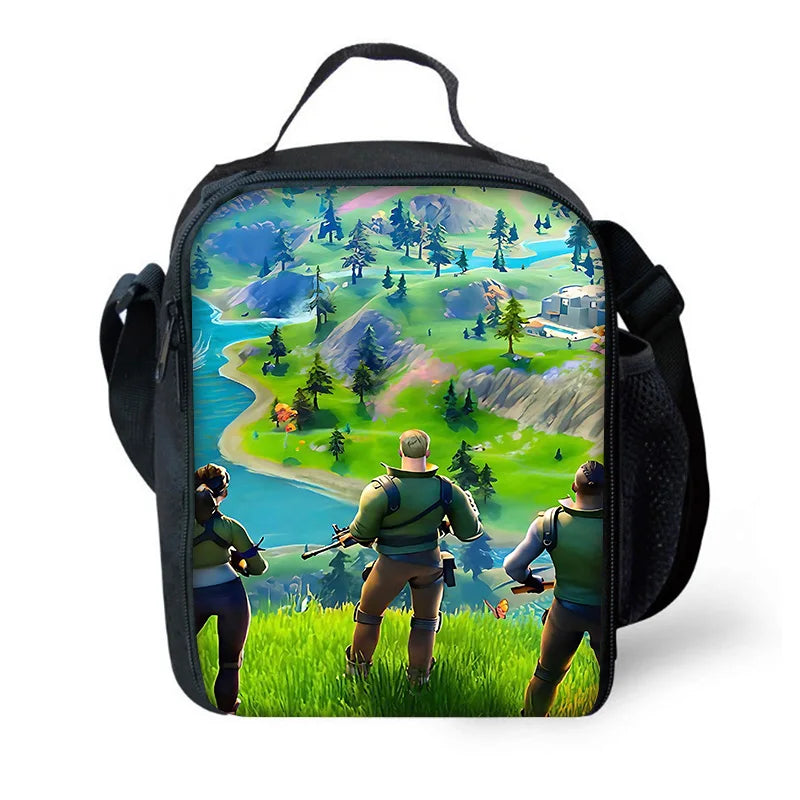 Hot Game FortniteS gyermek hőszigetelt, nagy kapacitású táska fiú és lány diákoknak, kültéri piknikhez, újrafelhasználható hőtartó hűtőtáska és uzsonnásdoboz
