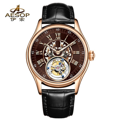 aesop Men's Watch Automatic Movement Mechanical Tourbillon Watch Skeleton Design Stainless Steel Case Waterproof Men's Watch 202