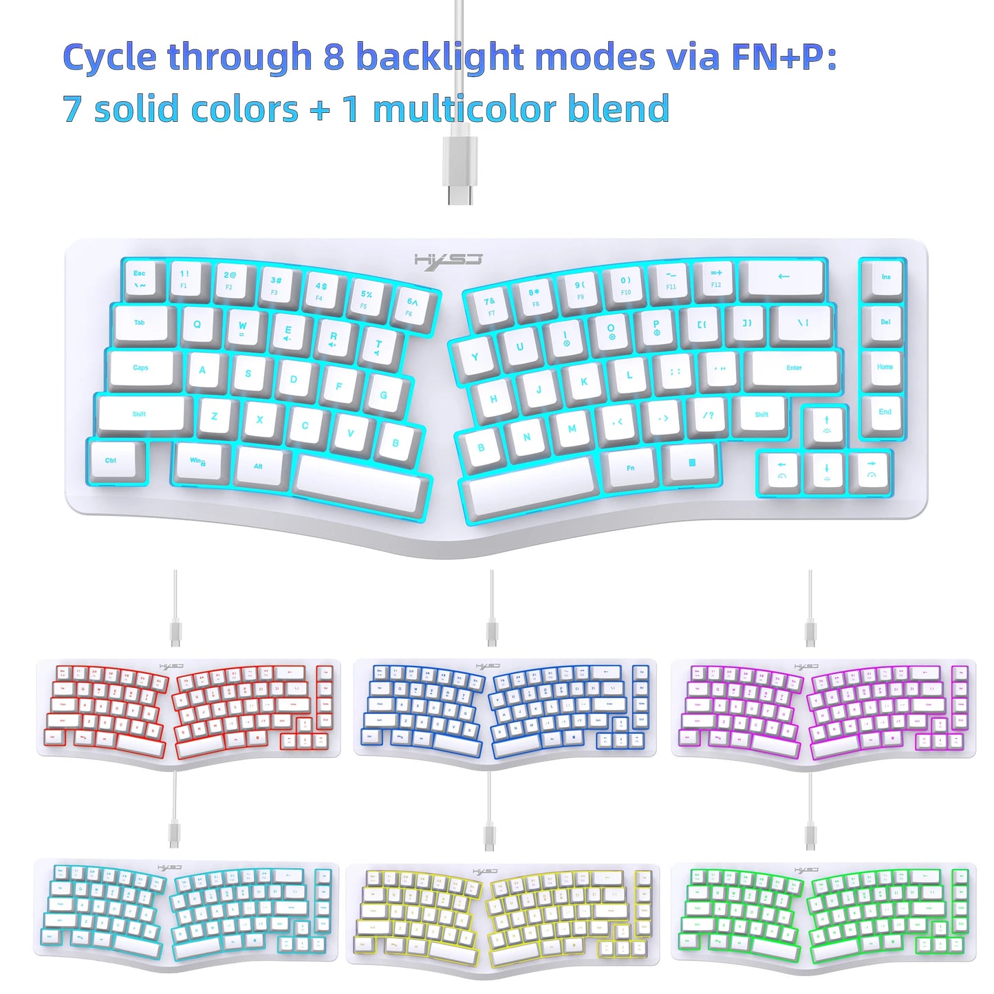 69 Key Wired Ergonomic Gaming Keyboard Silent Irregular RGB Backlit Keyboard for Windows Linux Home Office Game PC