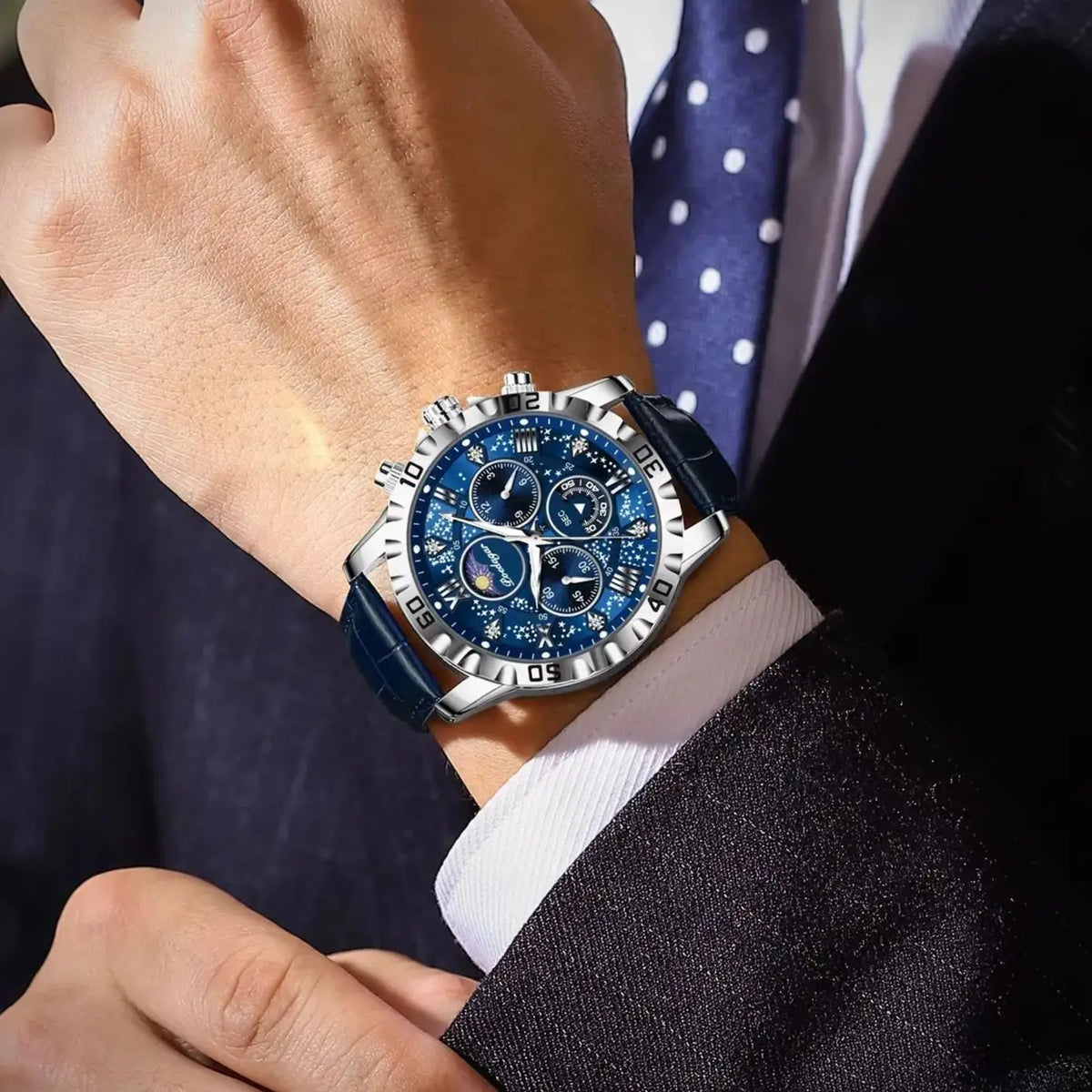 Orologio da polso di lusso POEDAGAR da uomo – Cronografo sportivo, impermeabile e luminescente, con cinturino in pelle, movimento al quarzo