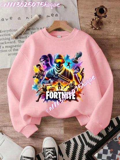 Sweatshirts Fortnite Series para Criança, Modernas para Rapazes e Raparigas, Tops Pullover de Manga Comprida para Outono/Inverno, Roupa Infantil Cartoon, Presentes de Aniversário