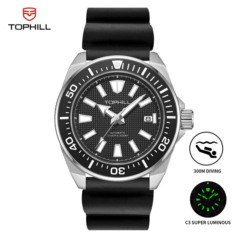 TOPHILL 43.5mm Professional Dive Watch Automatic NH35 Movement Sapphire 300M Waterproof Super Luminous Diving Men's Wristwatches