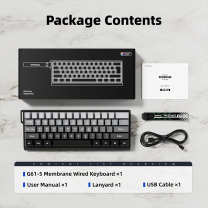 60% compact wired keyboard with RGB backlighting and gradient-colored keycaps, suitable for Windows tablets, laptops and gamers.