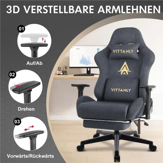 Kitinjoy Natural Suede Gaming Chair High Back Ergonomic Computer Chair with Footrest, Reclining Office Chair, Adjustable Swivel Gaming Seat
