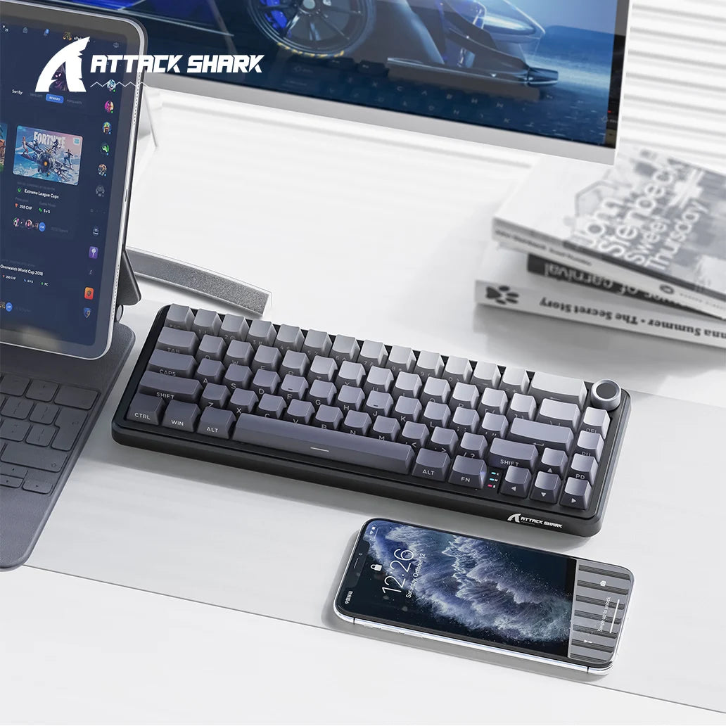 Attack Shark X66 Wireless Mechanical Keyboard 65% Compact Layout RGB Backlight Gasket Hot Swap Bluetooth USB-C PBT Large battery