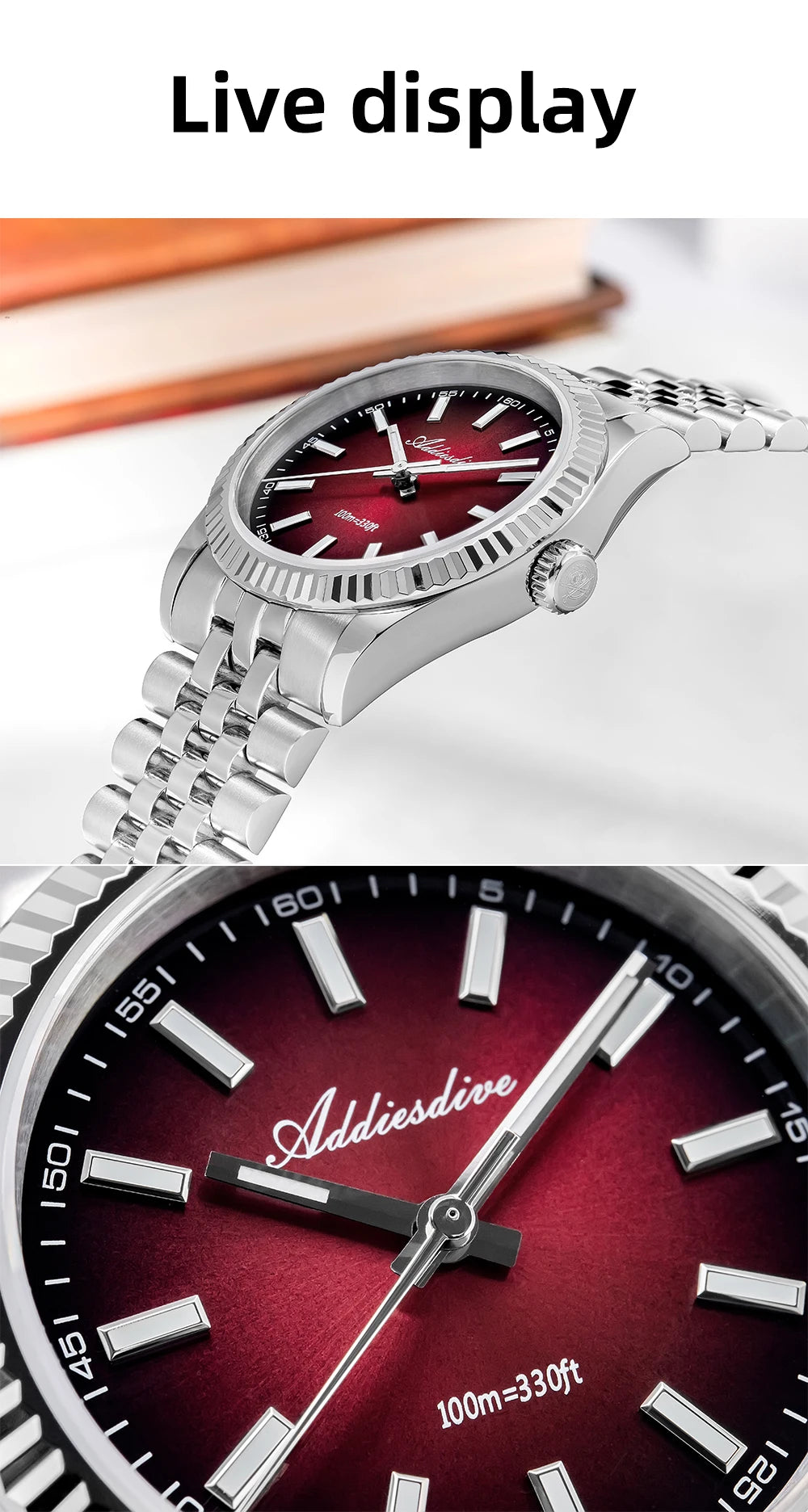 ADDIESDIVE New Men's Watch AD2073 Sapphire Glass 36mm VH31 Sunburst Quartz Watches 10Bar Waterproof Diving Luminous Wristwatch