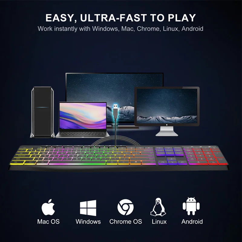 New Wired Light Backlit RGB Mute Keyboard  Desktop Notebook Home Business For Office Ultra Thin USB office home
