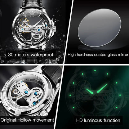 OLEVS 6661 Automatic Watch For Men Skeleton Original Mechanical Movement Men's Wristwatch Waterproof Luminous Sport Men's Watches
