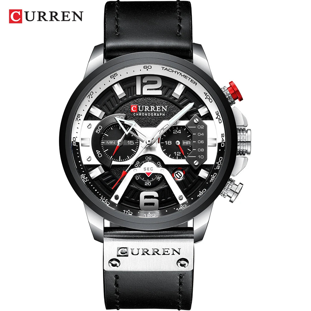 CURREN 8329 muški sat – ležeran sportski stil, dizajn inspiriran vojskom, kožni remen, moderan kronograf, luksuzni sat vodećeg brenda