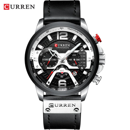 CURREN 8329 muški sat – ležeran sportski stil, dizajn inspiriran vojskom, kožni remen, moderan kronograf, luksuzni sat vodećeg brenda