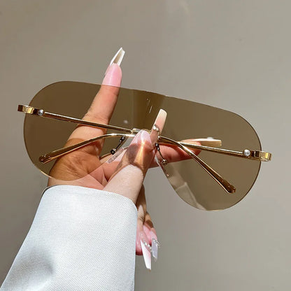 Women's Oversize Rimless One-Piece Shield Sunglasses Fashion Gradient Sun Glasses Alloy Sexy Driving Shades men punk shades