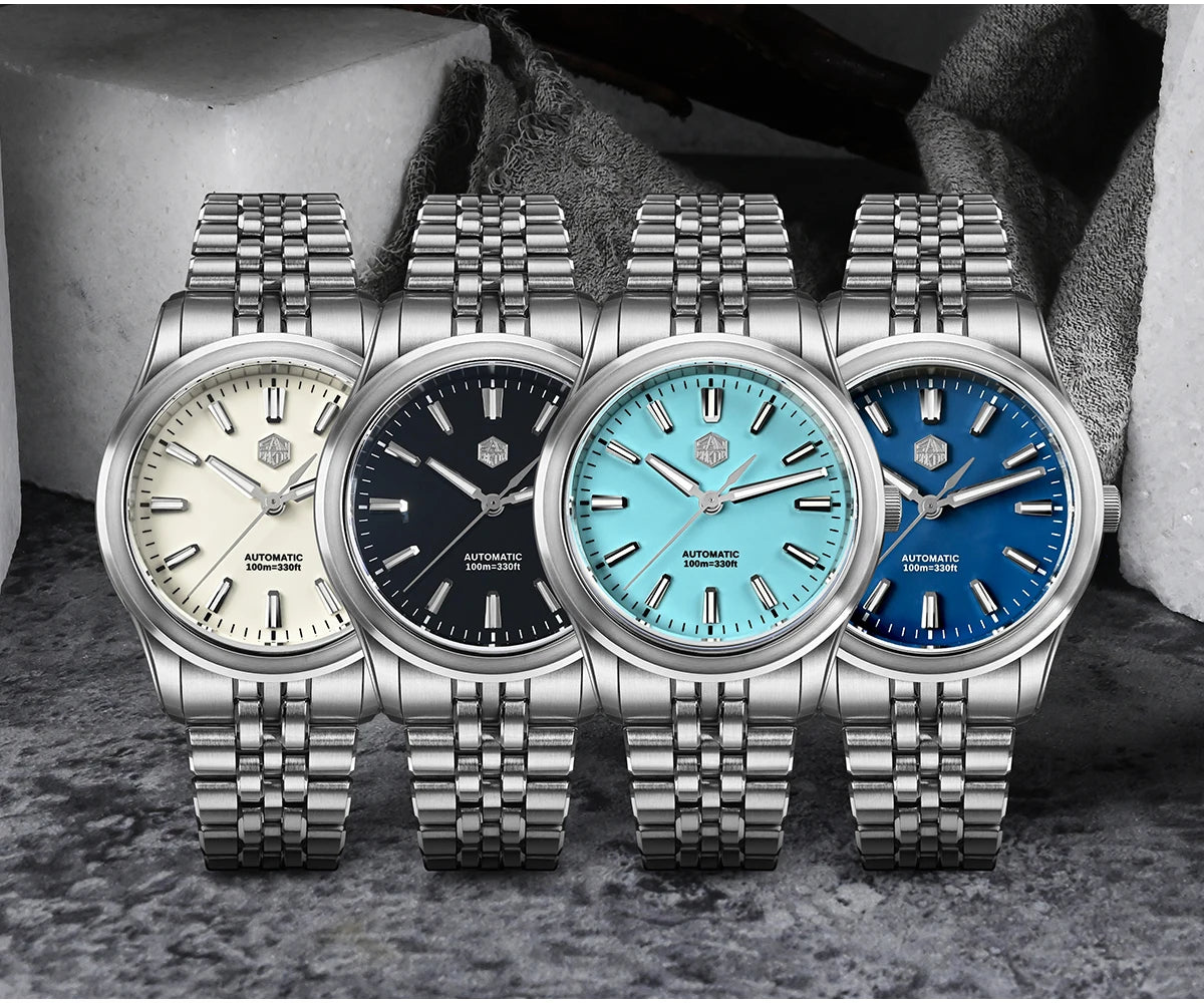 San Martin 39mm Miyota 90S5 Enamel Dial GADA Wristwatch Automatic Mechanical Sapphire BGW-X1 10Bar 5-Link Bracelet  SN0144CG-7