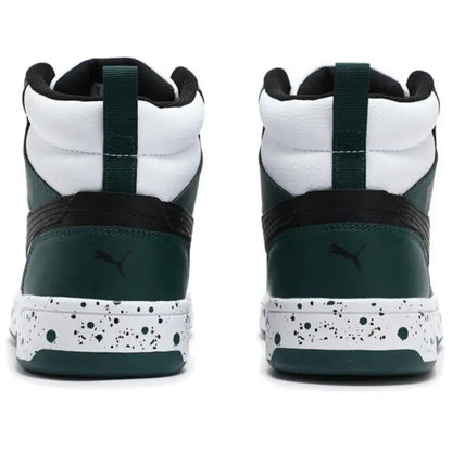 Baskets basses Puma Rebound V6, modèle rétro, couleur blanc et vert, 400849-01.
