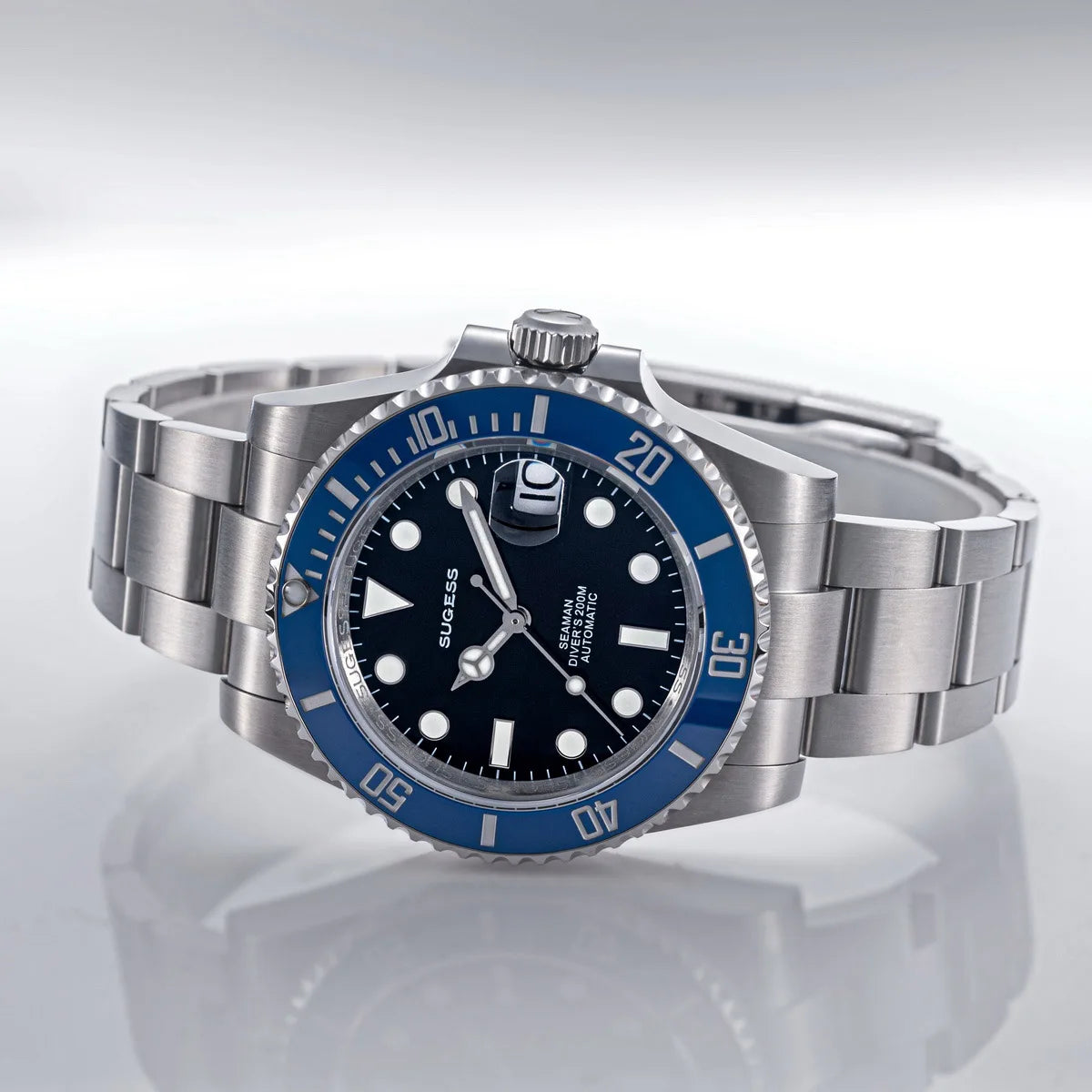 Sugess Men of Watch Automatic Mechanical ST2130 Movement Wristwatches 200M Water Resistant Sapphire Crystal Adjust Clasp S421
