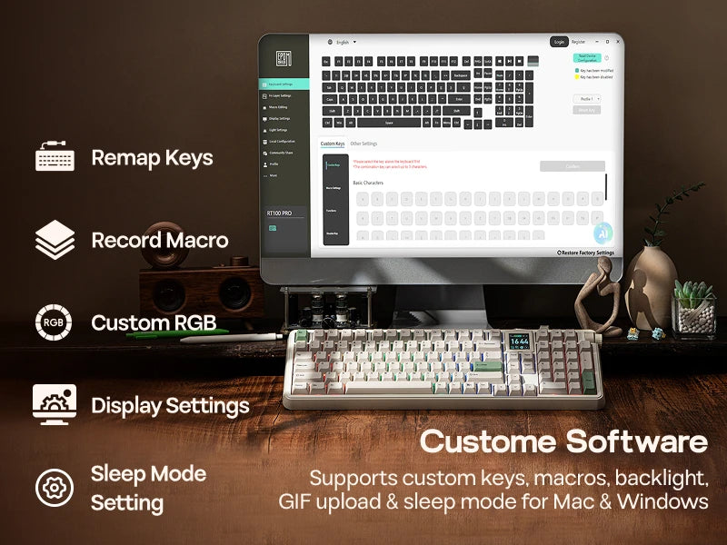 EPOMAKER RT100 PRO 100% ANSI US Layout Gasket Wired/Bluetooth/2.4Ghz Wireless Mechanical Keyboard 1.54” Screen & Volume Knob