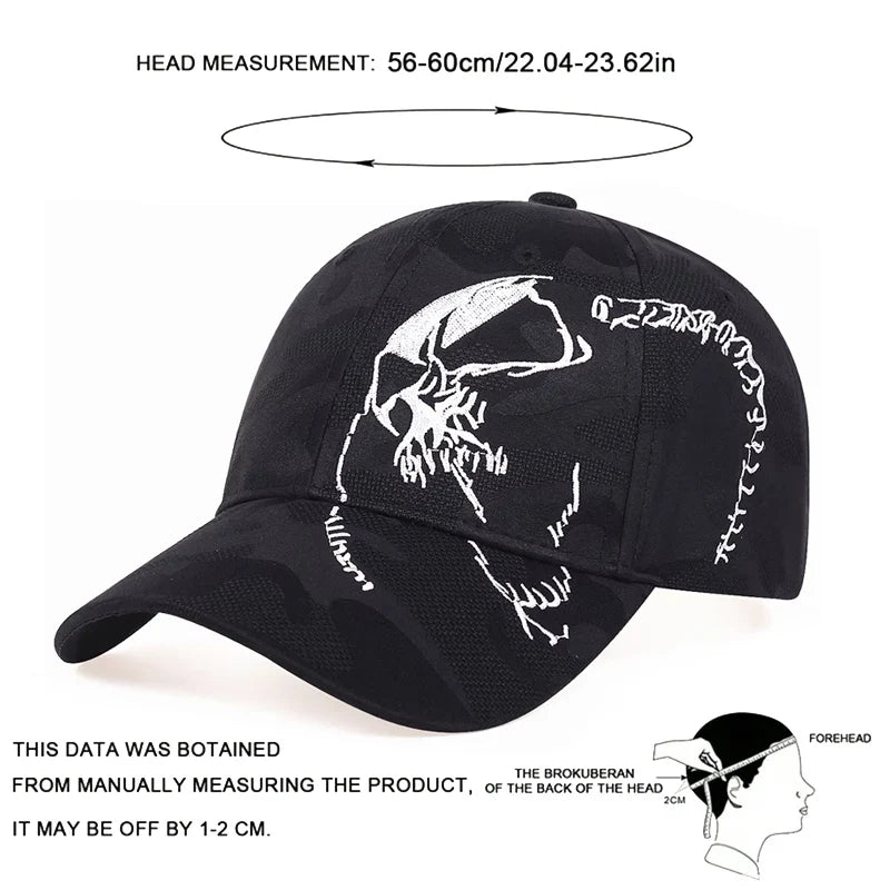 Unisex Skeleton Embroidery Baseball Caps Outdoor Adjustable Spring and Autumn Casual Sunscreen Hat