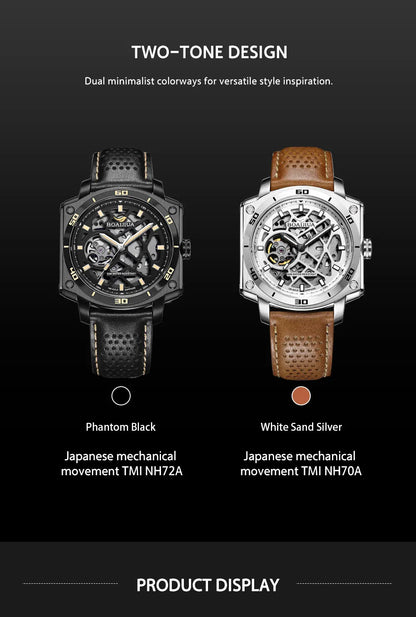 BORIAGE(BOAIJIUA) Men's Fully Automatic Mechanical Watch Original Design Cut out 50m Water Resistant Luminous Wristwatch