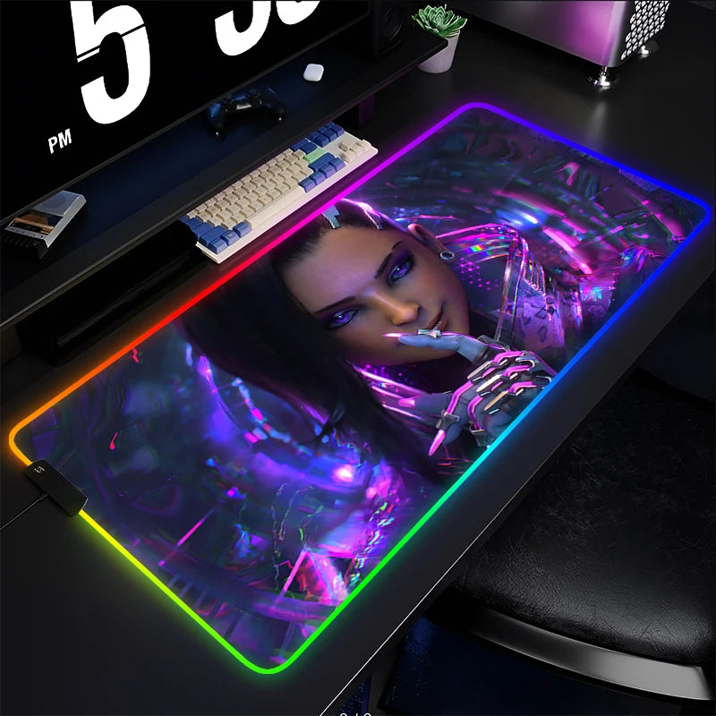 Gamer-Mauspad, Tastaturunterlage, Overwatch Sombra Schreibtisch-Mausmatte, LED-Teppich, Gummi, Gaming-Mauspad RGB, Notebook, Kawaii-Mousepad