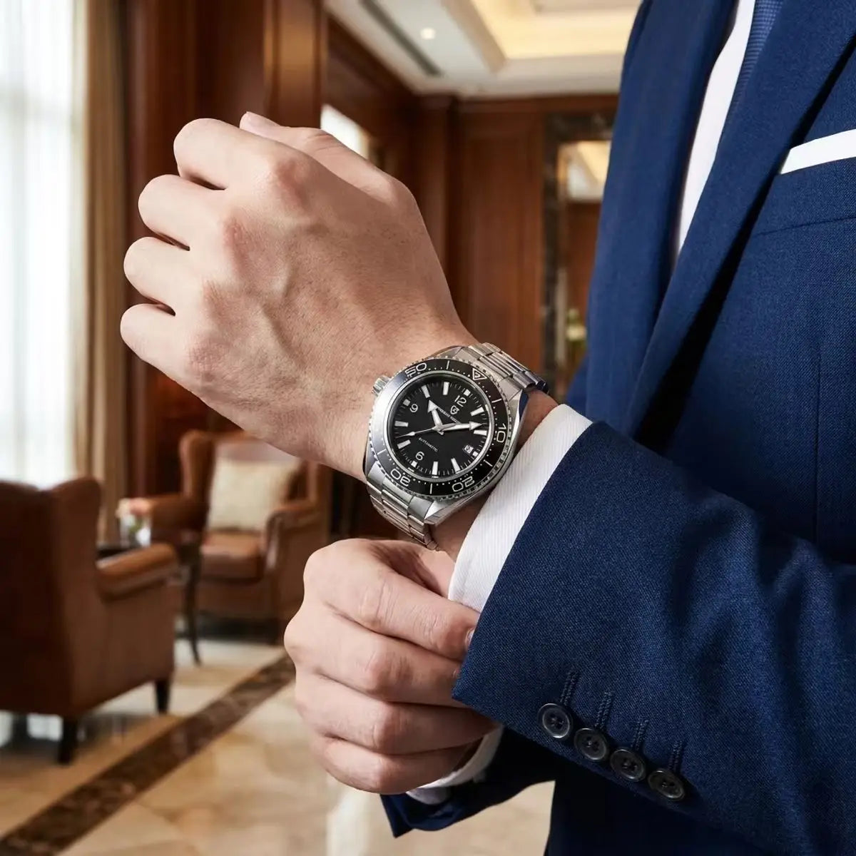 Pagani Design New Men's Mechanical Watch Luxury Sapphire Stainless Steel 100m Waterproof Ceramic bezel Automatic Watch