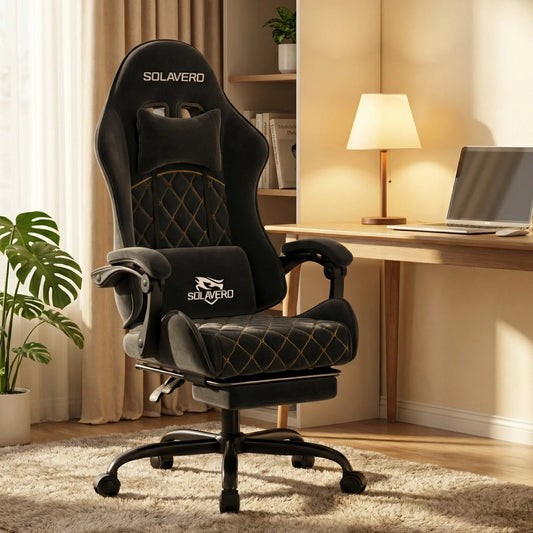 Ergonomic Massage Gaming Chair with Fabric Comfort, Adjustable Computer Office Chair, 360° Swivel Reclining Game Chair with Headrest & Lumbar Support