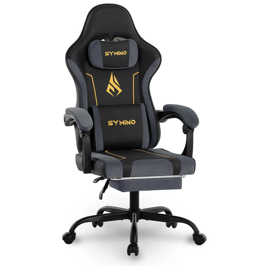 SYMINO Ergonomic Gaming Chair with Footrest, Latex Cushion Racing Style Gaming Chair, Adjustable Reclining Office Chair with Armrests & Wheels