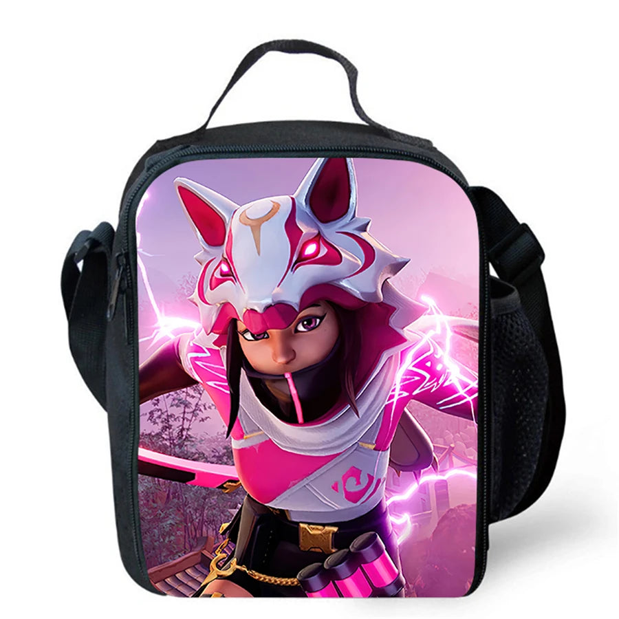 Cartoon FORTNITE Insulated Cooler Lunch Bag Cute Portable Lightweight Picnic Bag for Boys & Girls Age 5-10 Kids Daily Food Bag