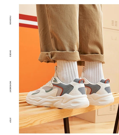 Xtep Casual Shoes For Men Breathable Thick Sole Heightened Lightweight Strong Wrapping Street Style Sports Shoes 977319320047
