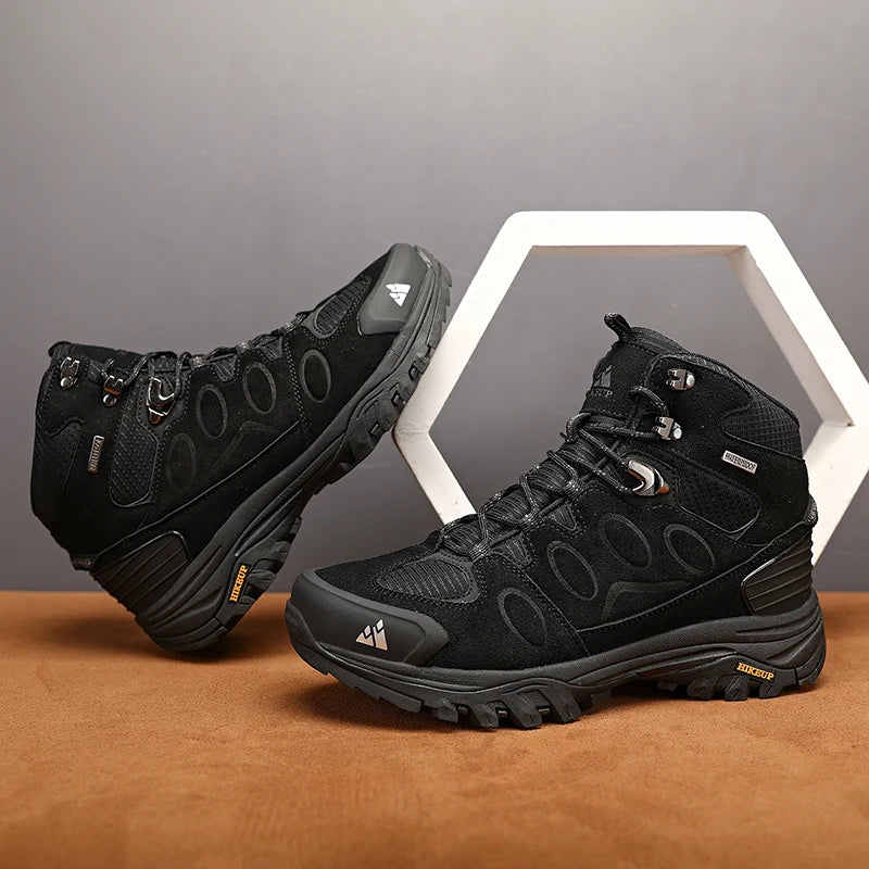 HIKEUP High-Top Herren-Wanderstiefel Winter Outdoor Schuhe Schnürung Rutschfeste Sportliche Freizeit-Trekkingstiefel Herren Wildleder Warme Schuhe