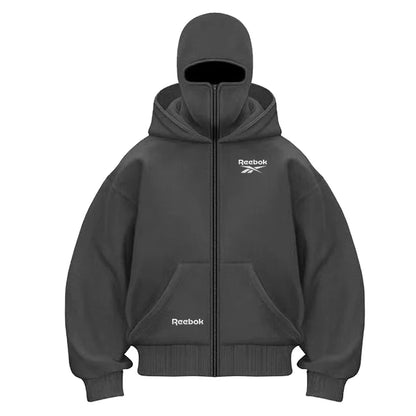 Reebok logo men's new double hood design sweatshirt, gothic style, Harajuku style, new winter warm double hooded sport jacket, m