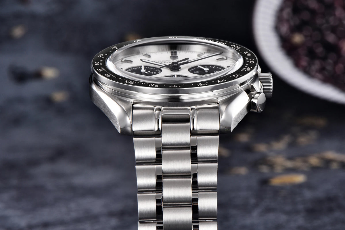 Reloj para hombre PAGANI DESIGN «New Moon» – Reloj de cuarzo de lujo, cronógrafo, cristal de zafiro con tratamiento antirreflectante, bisel de cerámica, agujas luminiscentes