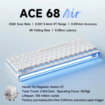 Mchose Ace68 Air Gaming Keyboard Hall Effect 0.001mm Rapid Trigger 8K+256K Polling Rate Dynamic RGB Light Box Magnetic