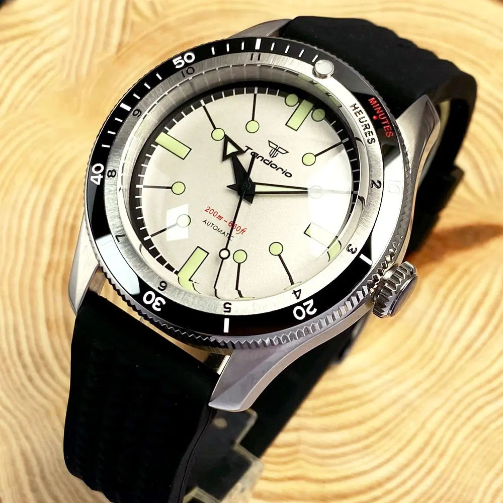 Tandorio Red Blue 40mm PT5000 Japan NH35A Mechanical Automatic Dive Men Watch 20ATM Waterproof Domed Sapphire Screw Crown Reloj