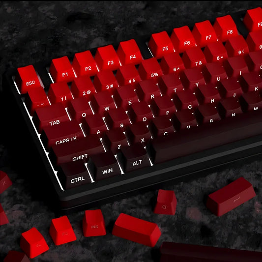 OEM PBT Side Engraved Keycaps for Mechanical Keyboard, 136-Key Red & Black Gradient Keycaps for MX Switch 60/64/84/98/108 Gaming Mechanical Keyboard