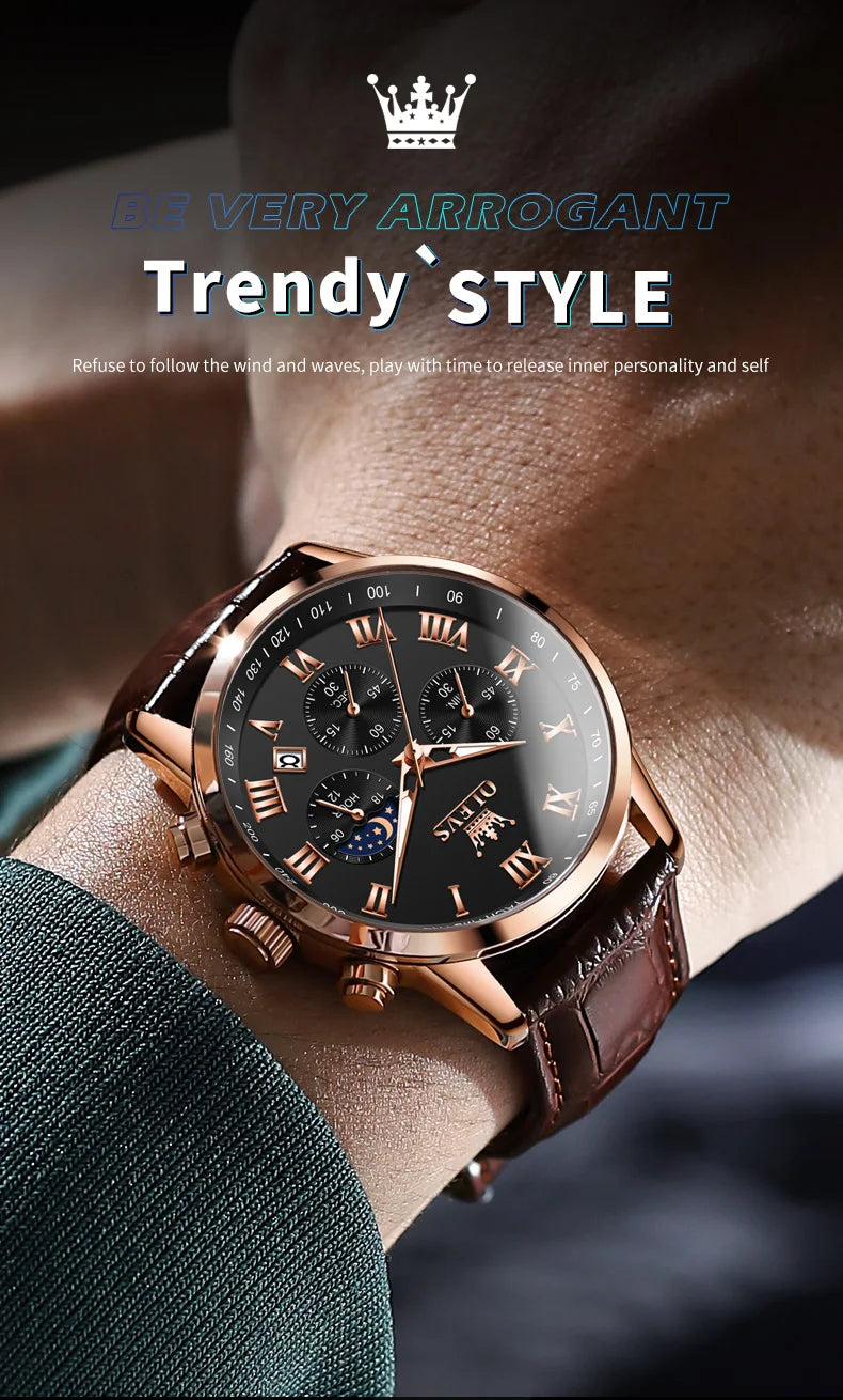 OLEVS 5529 Top-Luxusmarke Herrenuhr wasserdicht leuchtend Edelstahl Mondphase Timing Code Uhr neue Quarz-Herrenuhr