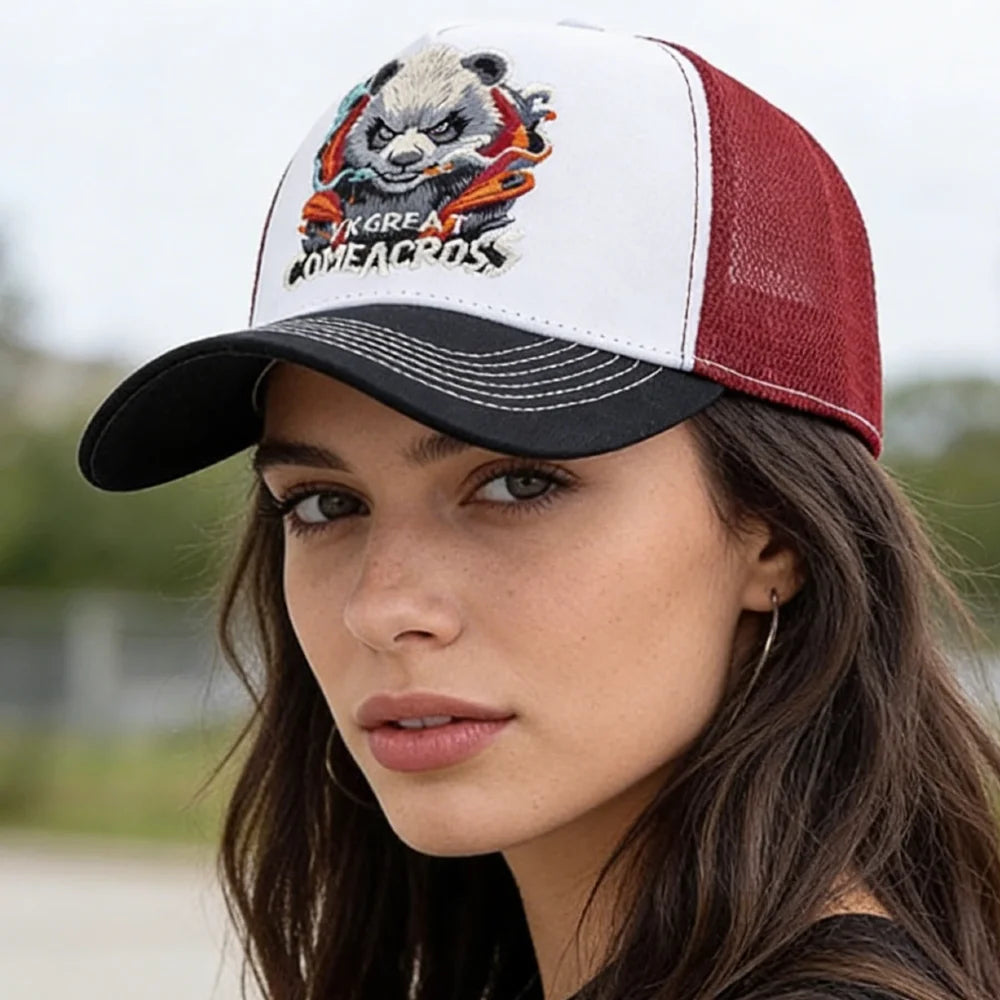 Styl unisex – fajna czapka z daszkiem z haftem pandy, eleganckie czapki typu trucker dla mężczyzn i kobiet, oddychająca czapka letnia do noszenia na co dzień i na świeżym powietrzu